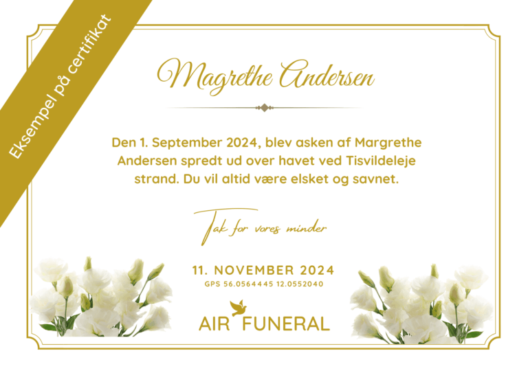 Certifikat af askespredning eksempel